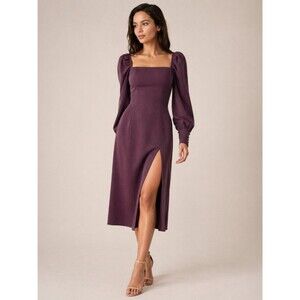 Lichi Romantic Cottagecore Prairie Midi Dress XS Plum Puff Sleeve Fairycore